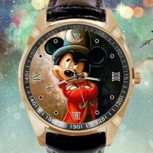 Mickey Watch Faux Leather Band Brown Gift Box
